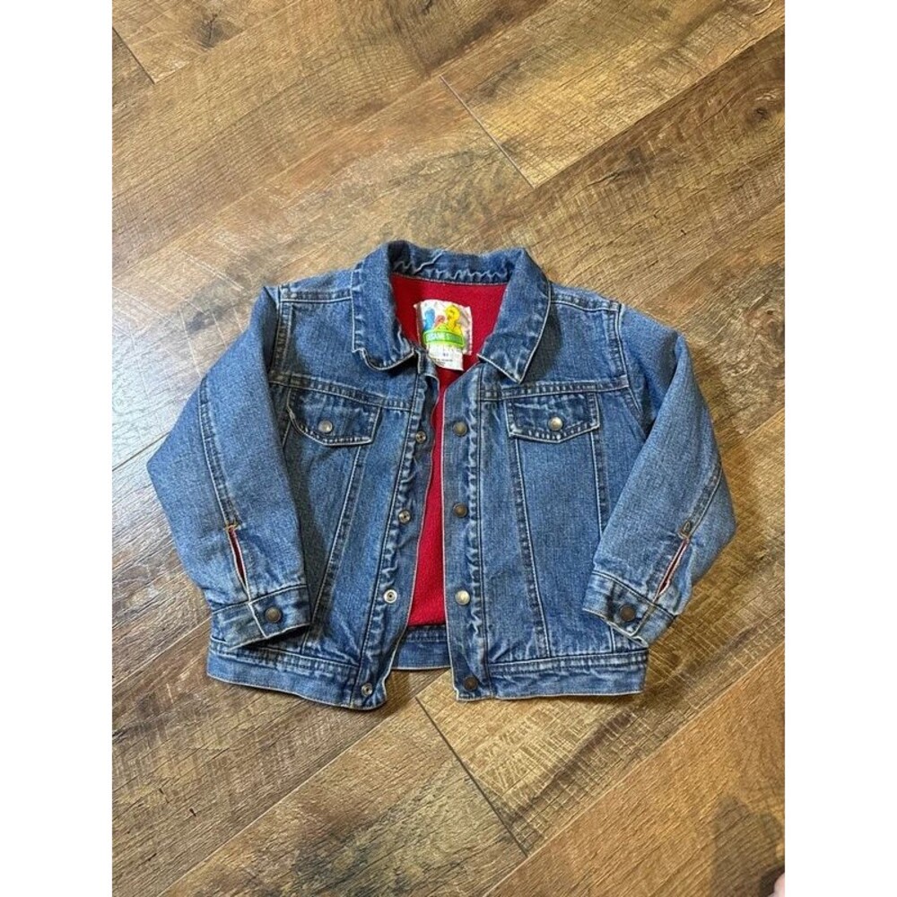 VTG Sesame Street Denim Trucker Jacket Fleece Lined sz 4